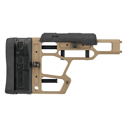 Il MDT SRS-X Elite Buttstock offre regolazioni rapide e senza attrezzi, comfort migliorato e compatibilità con chassis XTN, perfetto per ogni esigenza di tiro.